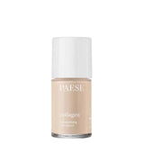 Paese Collagen Moisturising Foundation - foundation tube displayed over matching shade swatches