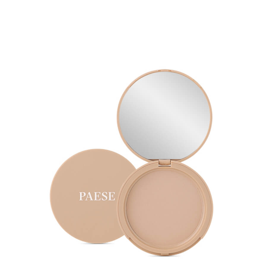 Paese Glowing Powder Illuminating Pressed Powder - 12 Natural Beige - retail packaging on a white background