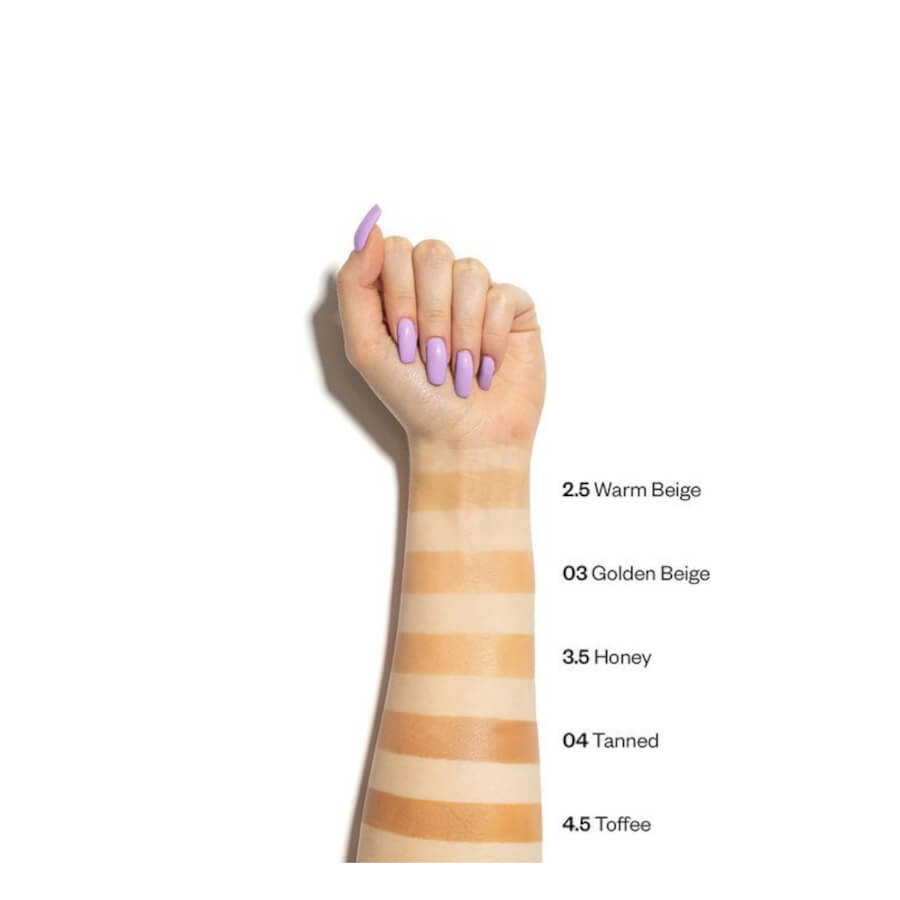 Paese Long Cover Fluid Coverage Foundation - shade swatches shown beside the product