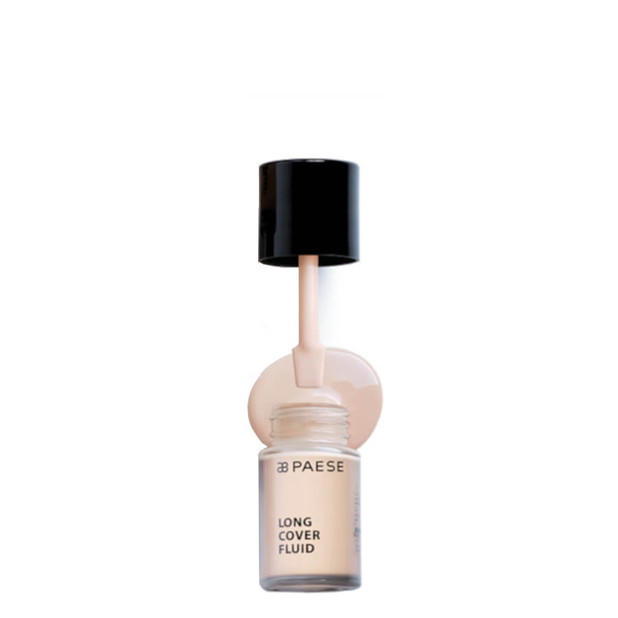 Paese Long Cover Fluid Coverage Foundation - foundation tube displayed over matching shade swatches
