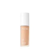 Paese Lush Satin Multivitamin & Brightening Foundation - foundation tube displayed over matching shade swatches