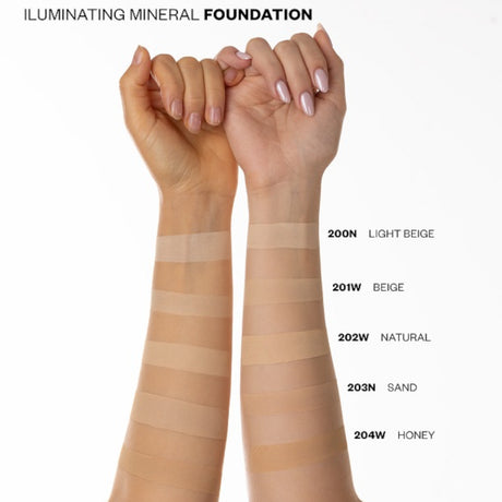 Paese Minerals Illuminating Mineral Foundation - shade swatches shown beside the product