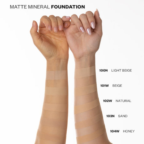 Paese Minerals Matte Mineral Foundation - shade swatches shown beside the product