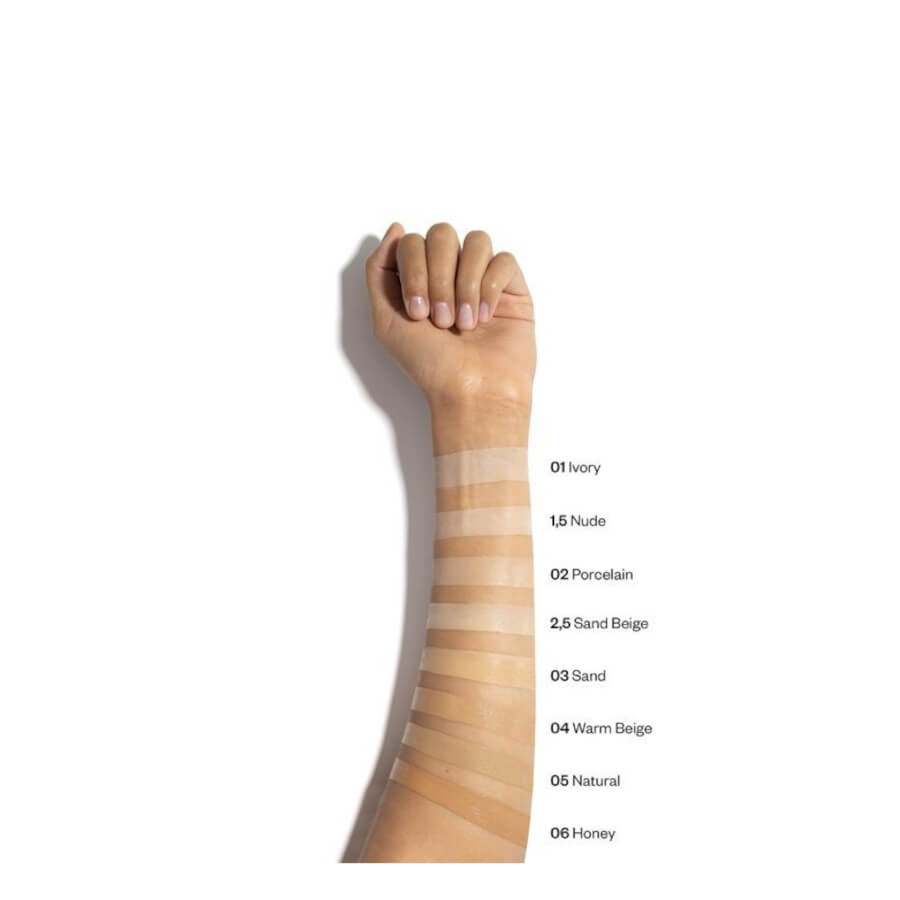 Paese Nanorevit Natural Finish Longwear Foundation - shade swatches shown beside the product