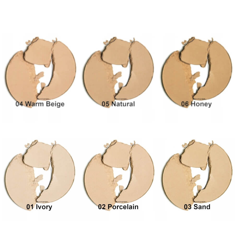 Paese Nanorevit Perfecting & Covering Pressed Powder - shade swatches shown beside the product