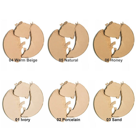 Paese Nanorevit Perfecting & Covering Pressed Powder - shade swatches shown beside the product