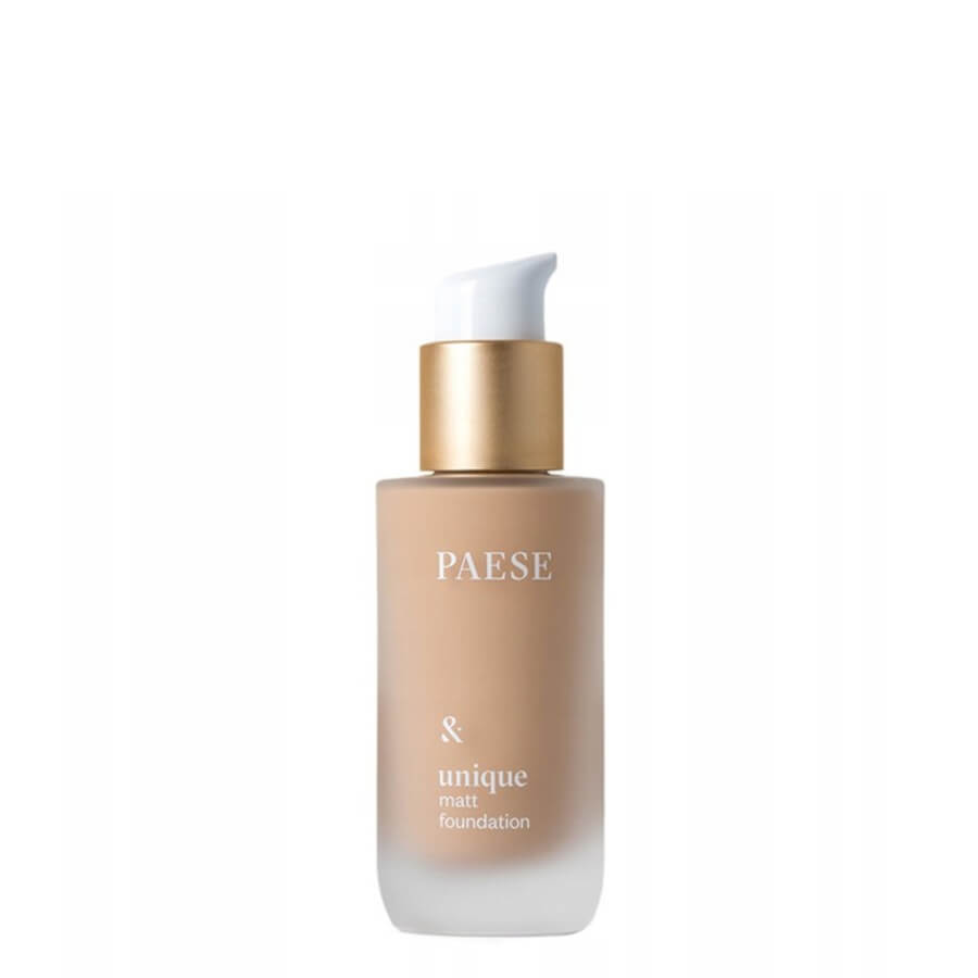 Paese Unique Matt Foundation - foundation tube displayed over matching shade swatches