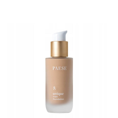 Paese Unique Matt Foundation - foundation tube displayed over matching shade swatches