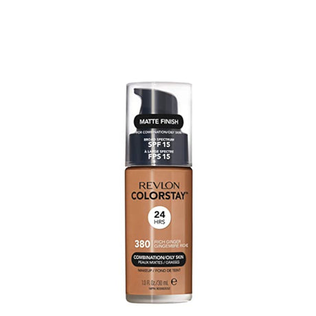 Revlon ColorStay Foundation Combination & Oily Skin SPF15 - 380 Rich Ginger - foundation container isolated on a white background