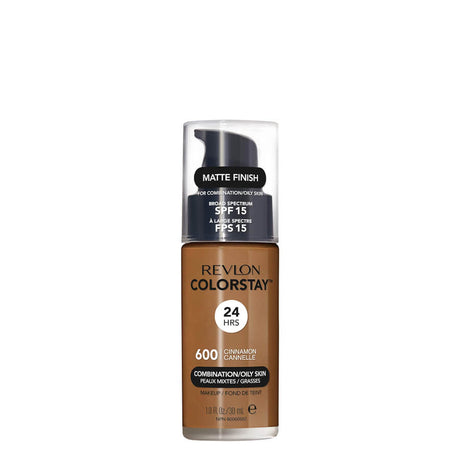 Revlon ColorStay Foundation Combination & Oily Skin SPF15 - 600 Cinnamon - foundation container isolated on a white background