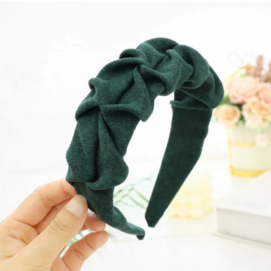 Roxie Cosmetics Bottle Green Crinkle Headband - displayed in a styled studio photograph