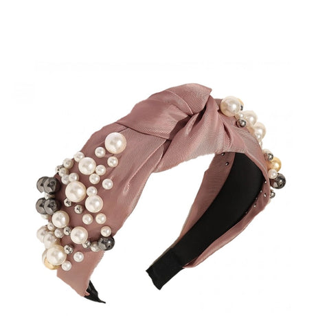 Roxie Cosmetics Classic Headband Pink With Pearls - isolated on a white background