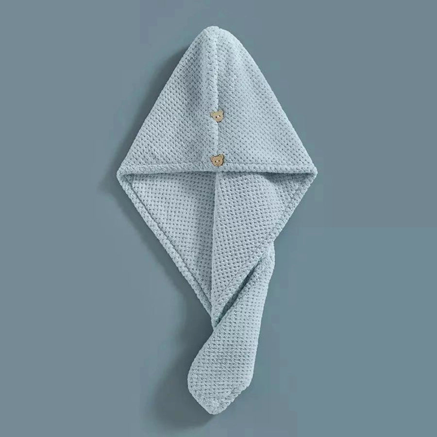 Roxie Cosmetics Luxe Microfiber Pineapple Lattice Hair Towel Turban - Baby Blue - product displayed with its packaging on a dark background
