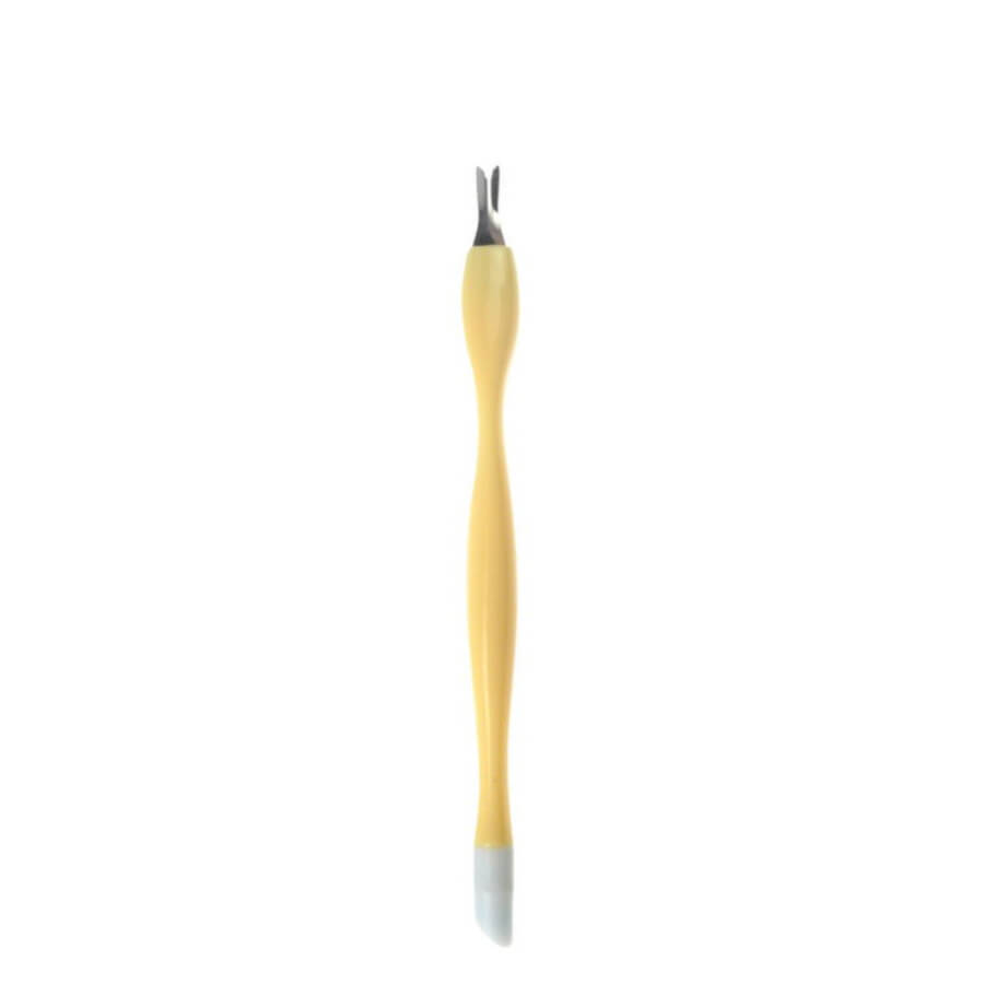 Sunone Cuticle Pusher NF052 Yellow - stainless-steel cuticle pusher with the working tip visible on a white background