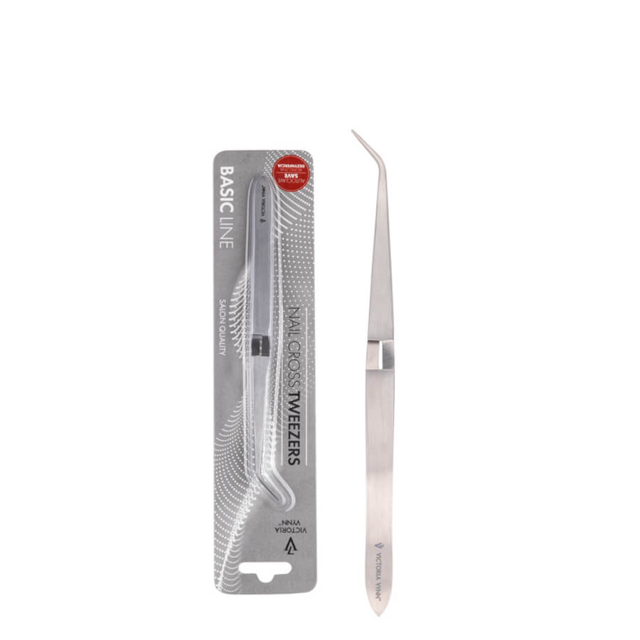 Victoria Vynn Basic Line Nail Cross Tweezers - close-up of the tweezer arms and precision tips on a white background
