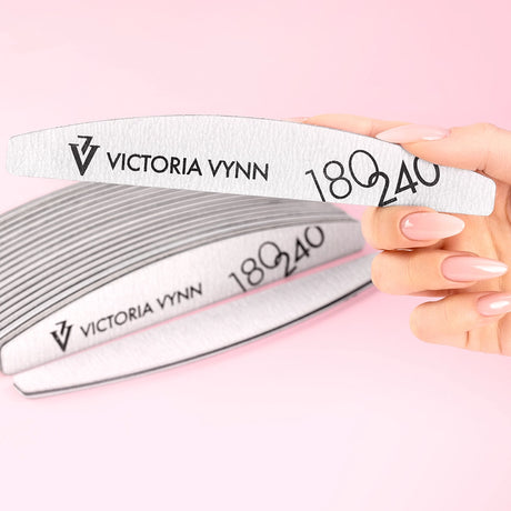 Victoria Vynn Crescent Grey Nail Files 180/240 10pcs - shown held in the hand
