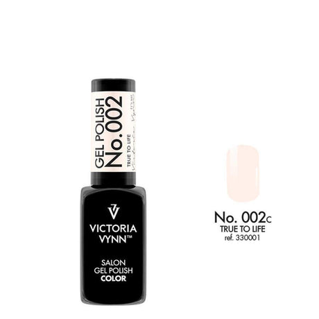 Victoria Vynn Gel Polish Color 002 True to Life - product and colour sample arranged on a white background