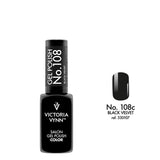 Victoria Vynn Gel Polish Color 108 Black Velvet - product and colour sample arranged on a white background