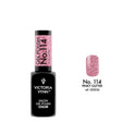 Victoria Vynn Gel Polish Color 114 Pinky Glitter - product and colour sample arranged on a white background