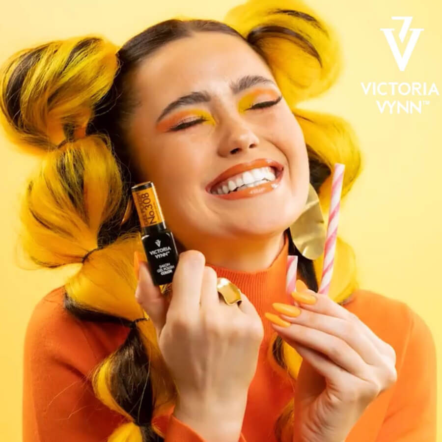 Victoria Vynn Gel Polish Color 308 Orange Denki - colour shown on manicured nails