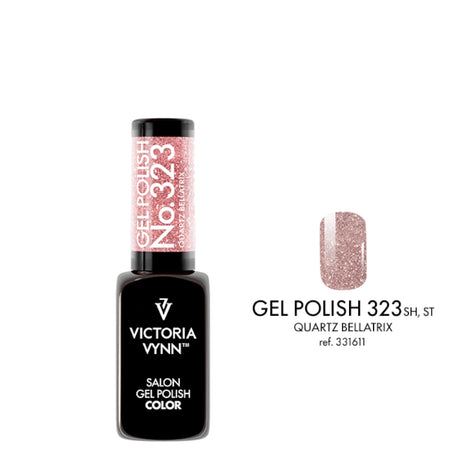 Victoria Vynn Gel Polish Color 323 Quartz Bellatrix - product and colour sample arranged on a white background