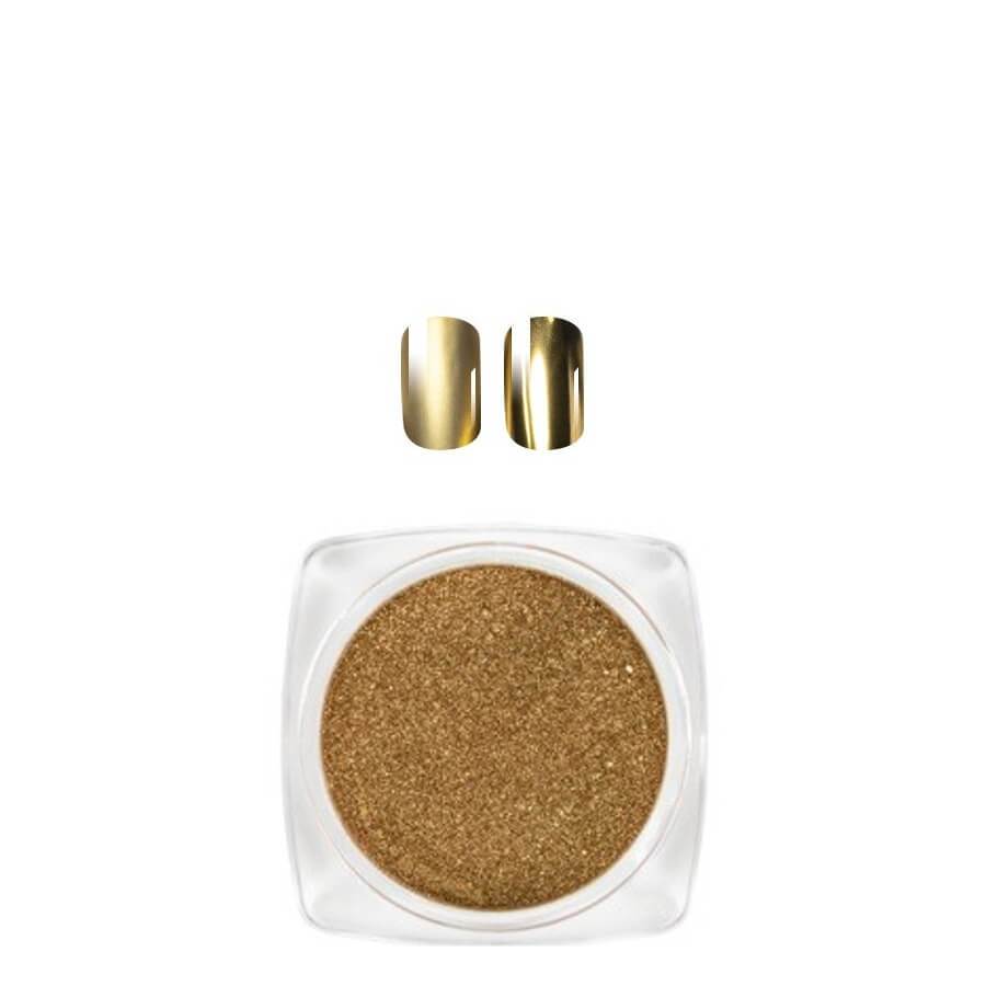 Victoria Vynn Metallic Nail Dust - product and colour sample arranged on a white background