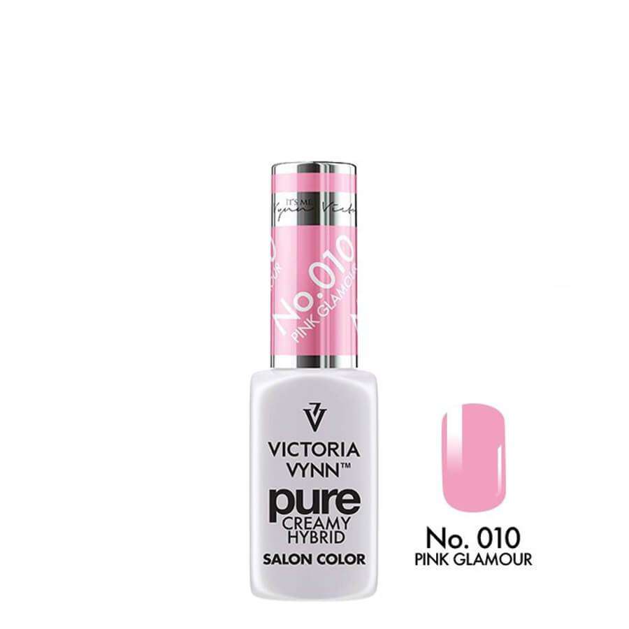Victoria Vynn Pure Creamy Hybrid Gel 010 Pink Glamour - product and colour sample arranged on a white background