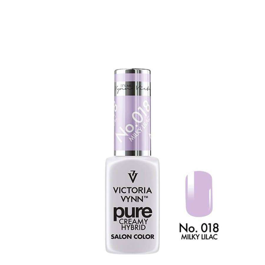 Victoria Vynn Pure Creamy Hybrid Gel 018 Milky Lilac - product and colour sample arranged on a white background