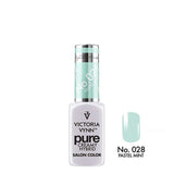 Victoria Vynn Pure Creamy Hybrid Gel 028 Pastel Mint - product and colour sample arranged on a white background