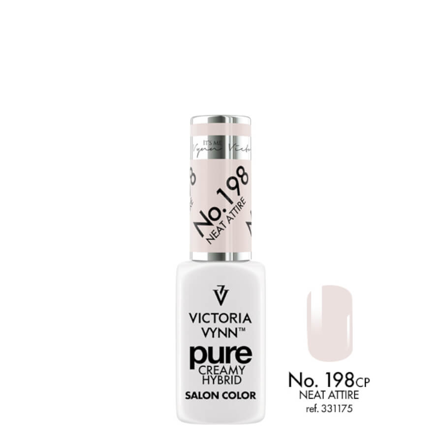 Victoria Vynn Pure Creamy Hybrid Gel 198 Neat Attire - product and colour sample arranged on a white background