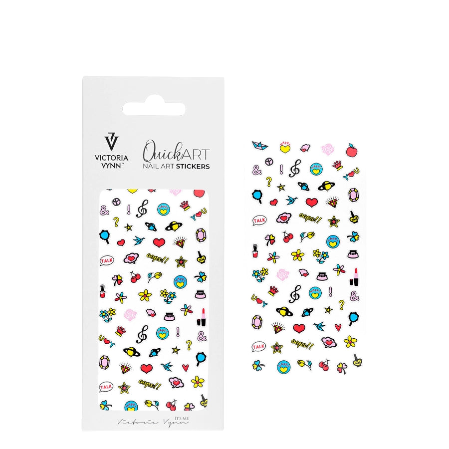 Victoria Vynn Quick Art Nail Stickers 15 Large - arranged with the included components on a white background
