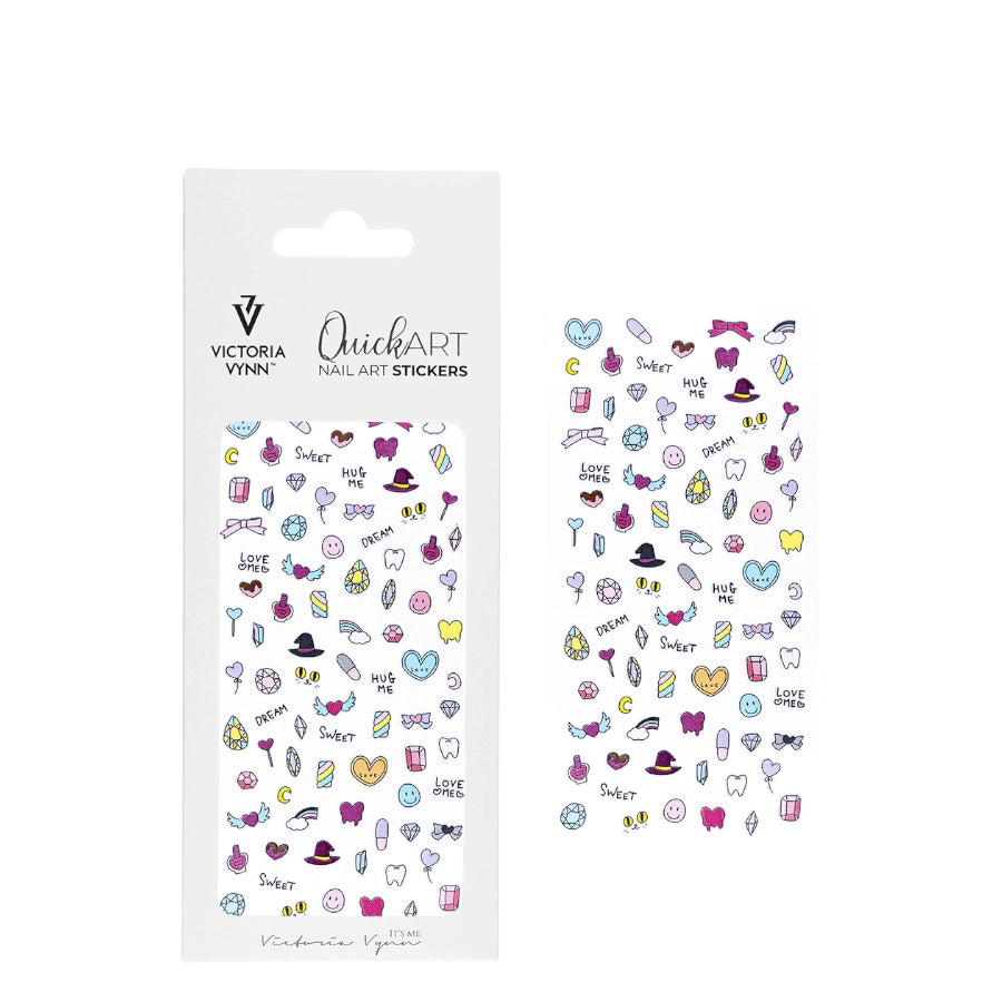Victoria Vynn Quick Art Nail Stickers 16 Large - arranged with the included components on a white background