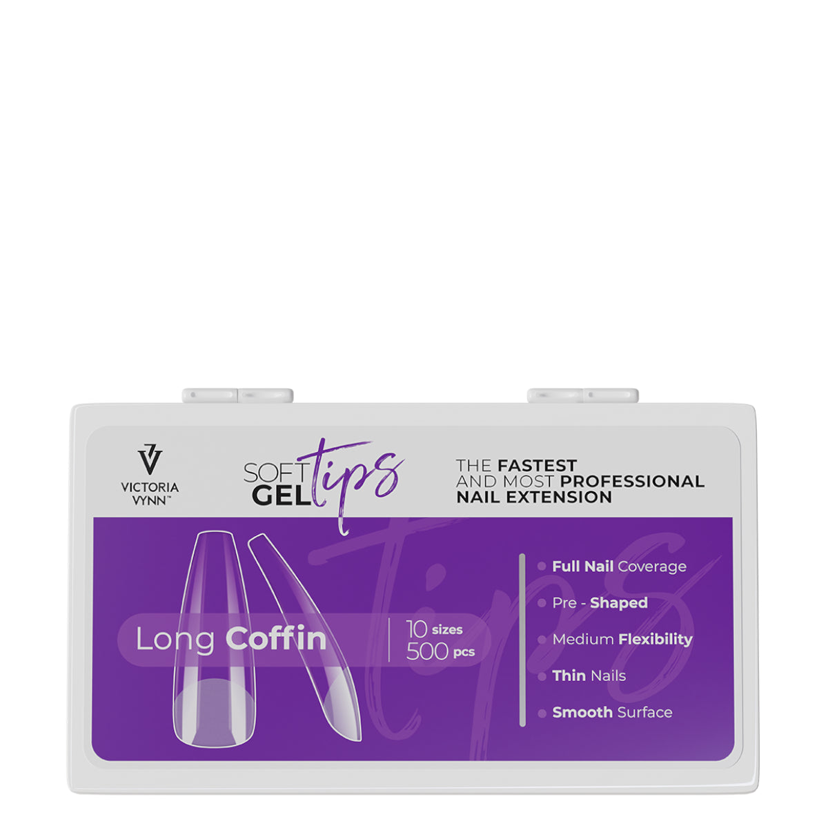 Victoria Vynn Soft Gel Tips Long Coffin Complete Kit with LED Lamp - isolated on a white background