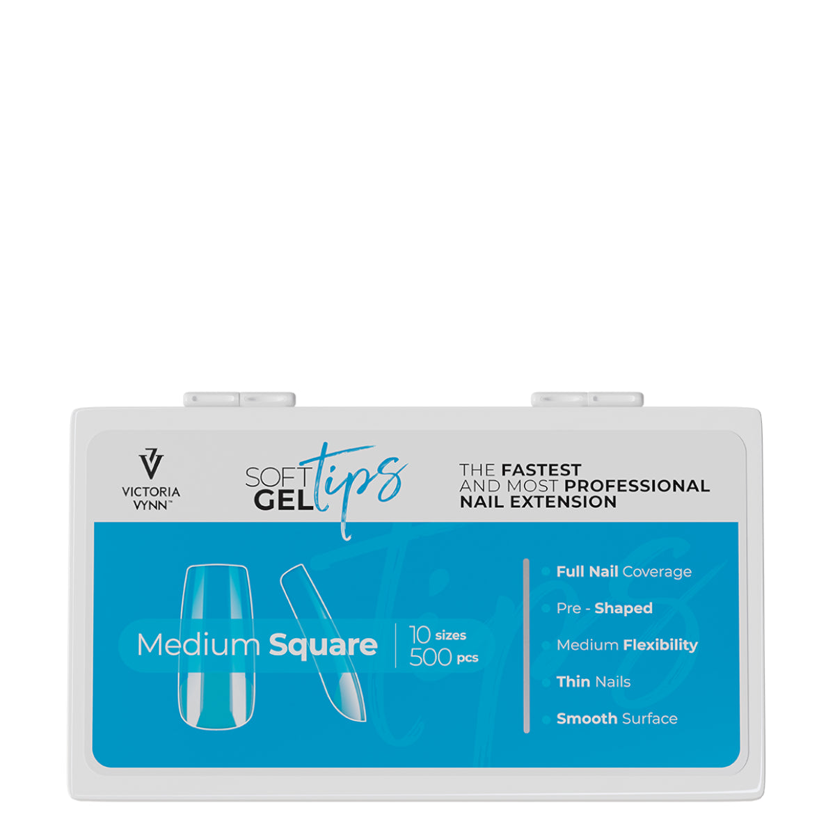 Victoria Vynn Soft Gel Tips Medium Square Complete Kit with LED Lamp - isolated on a white background
