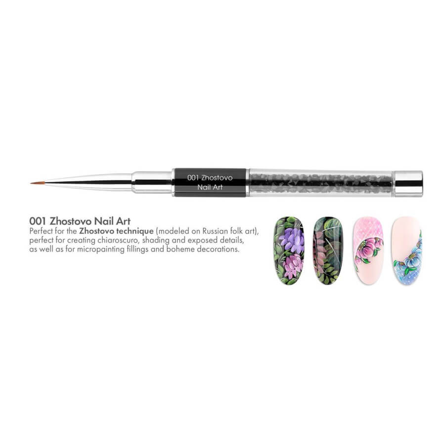 Victoria Vynn Zhostovo Nail Art Brush 001 - shade swatches shown beside the product