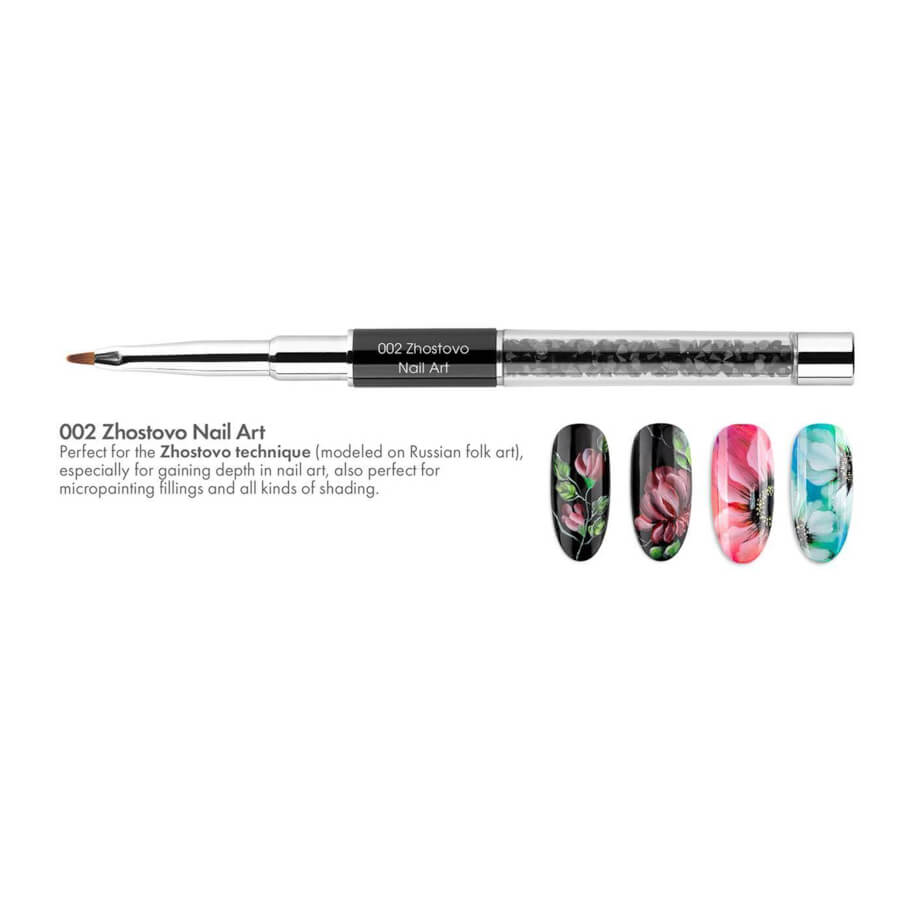 Victoria Vynn Zhostovo Nail Art Brush 002 - shade swatches shown beside the product