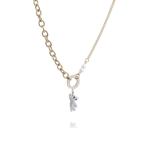 Roxie Surgical Steel Plated 14 Carat Gold Necklace Crystal Bear