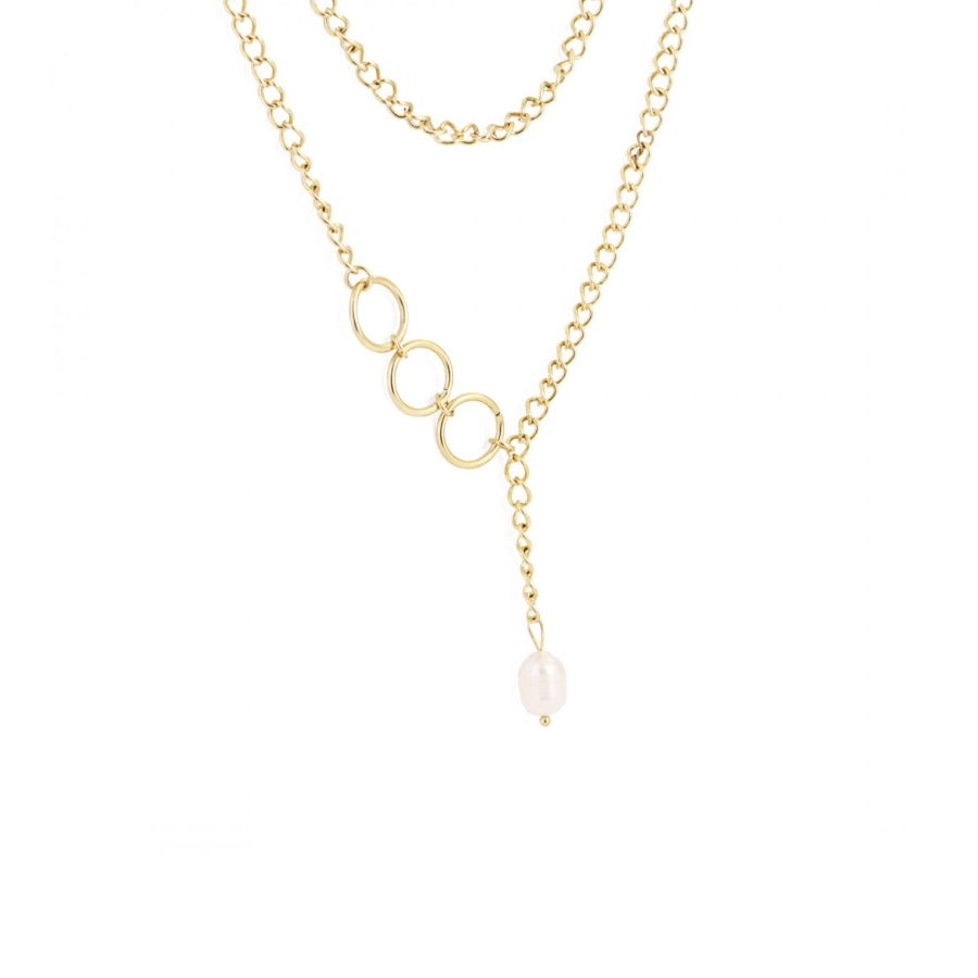 Roxie Surgical Steel Plated 14 Carat Gold Double Necklace Pearl