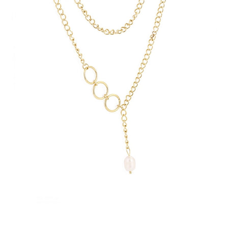 Roxie Surgical Steel Plated 14 Carat Gold Double Necklace Pearl