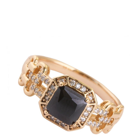 Roxie Surgical Steel Plated 18K Gold Ring Black Stone2