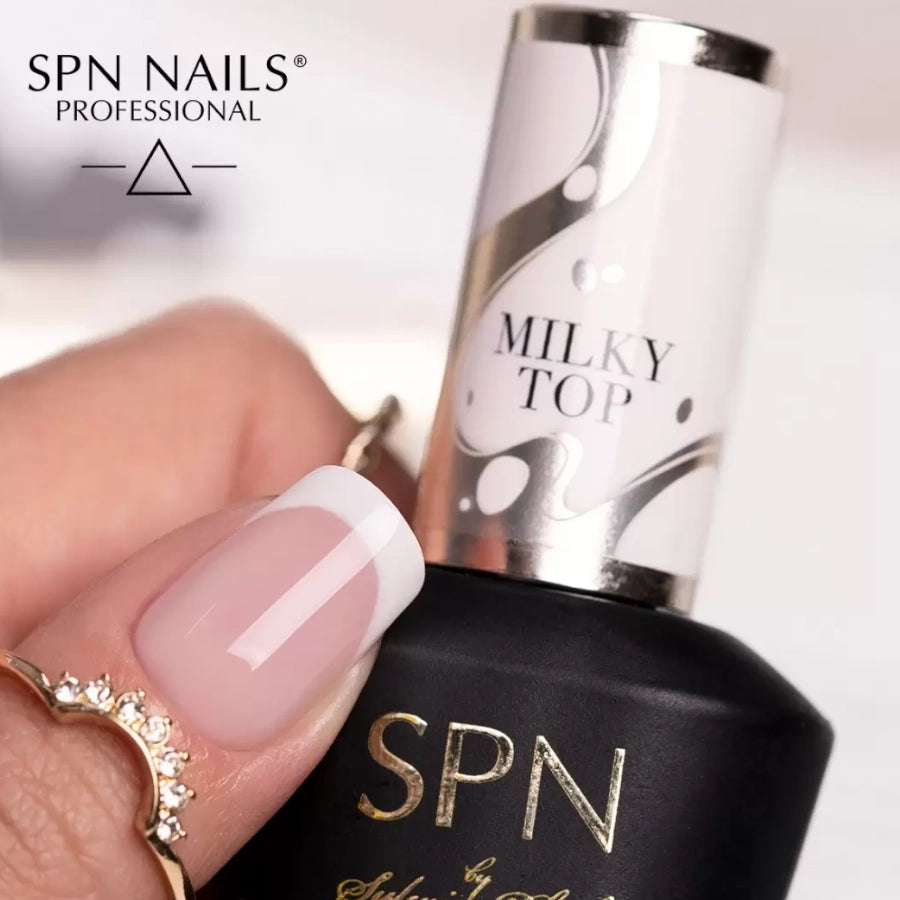 SPN Nails UV LaQ Hybrid Milky Top on nails