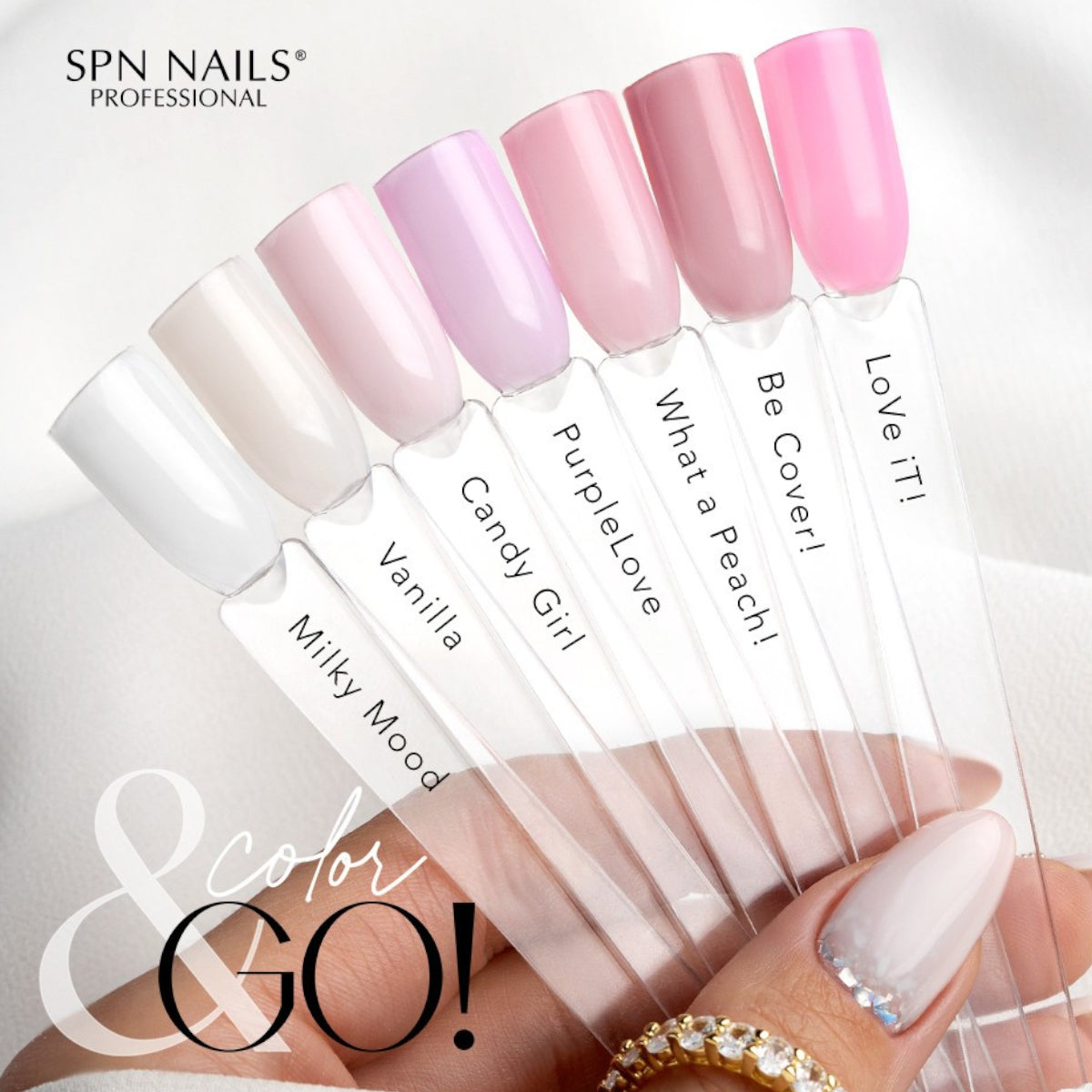 SPN Nails Rubber Base COLOR & GO! Milky Mood Series Swatch
