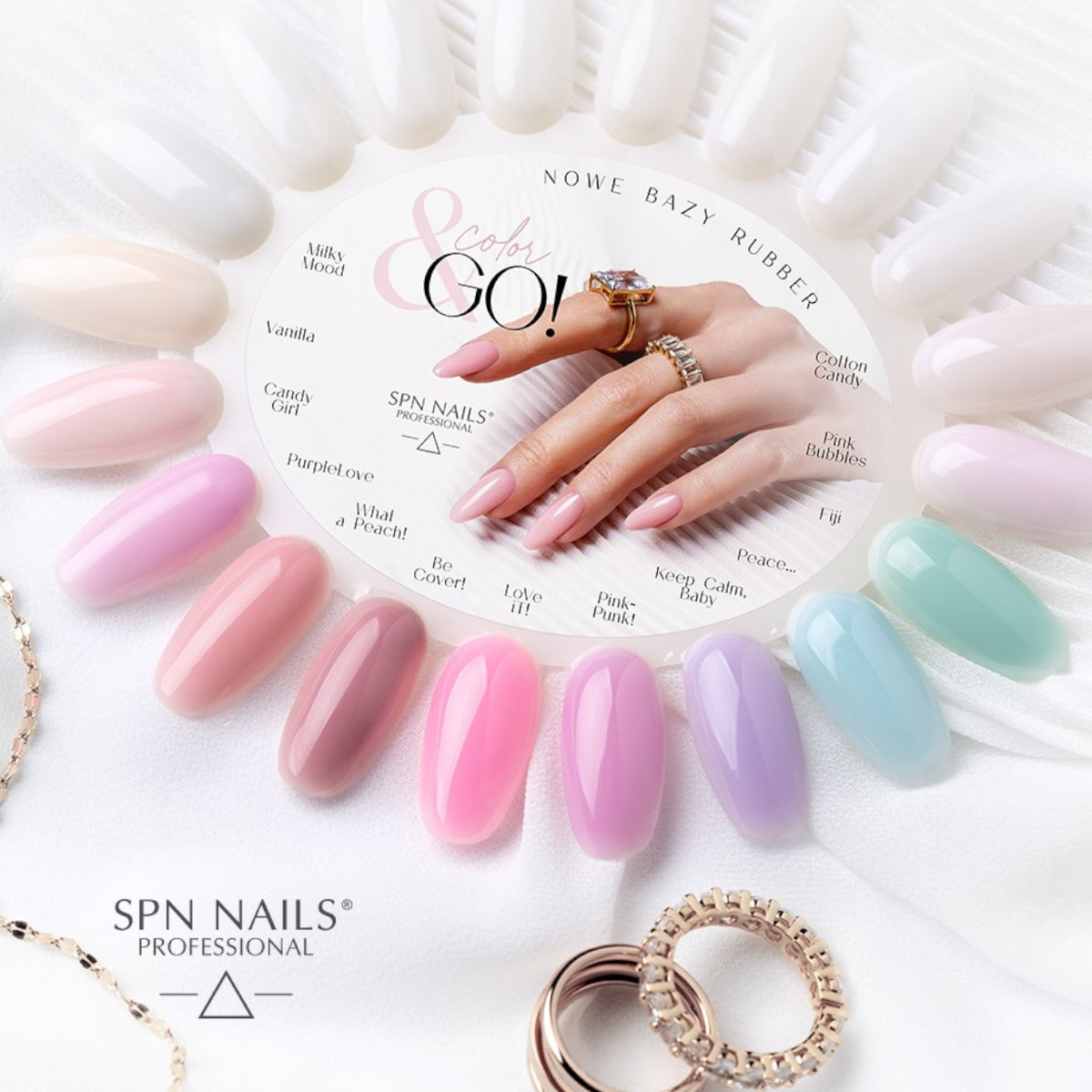SPN Nails Rubber Base COLOR & GO! Pink Bubbles Series Swatches