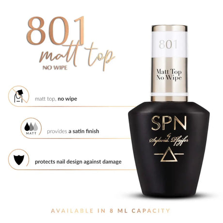 SPN Nails UV LaQ Hybrid Matt Top No Wipe 801 features