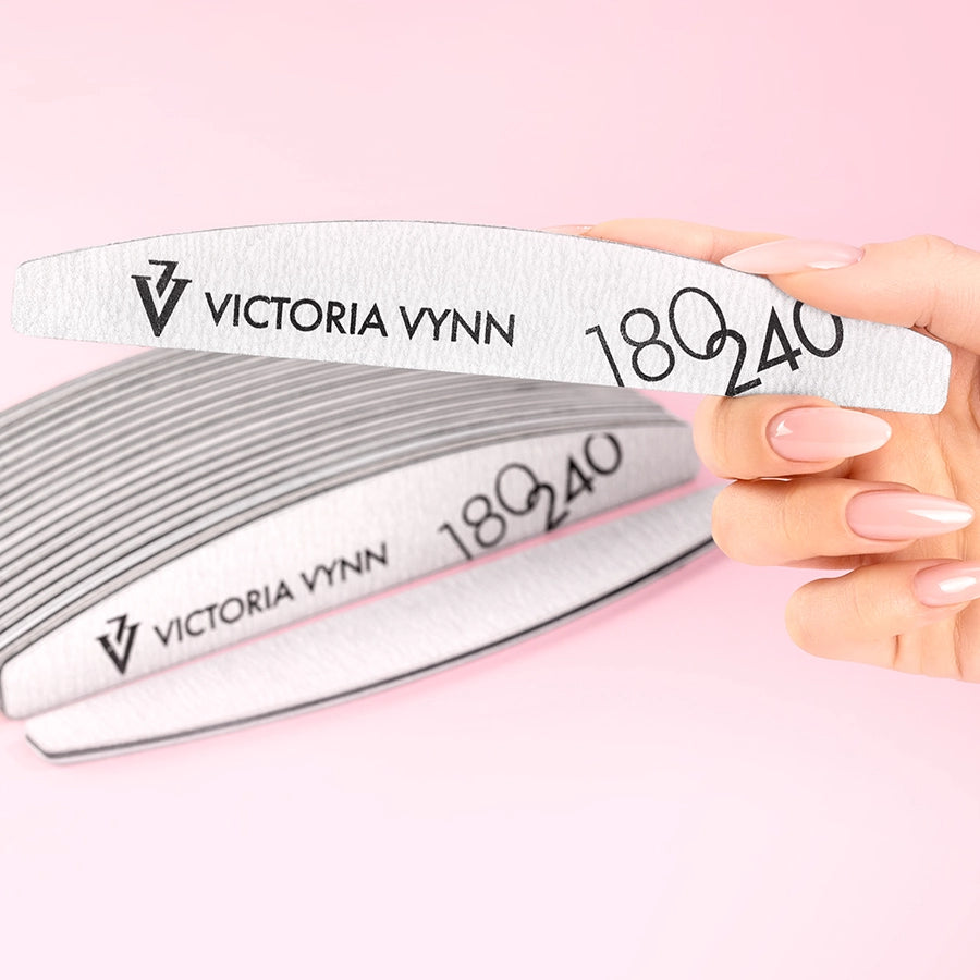 Victoria Vynn Crescent Grey Nail Files 180/240 10pcs in hands