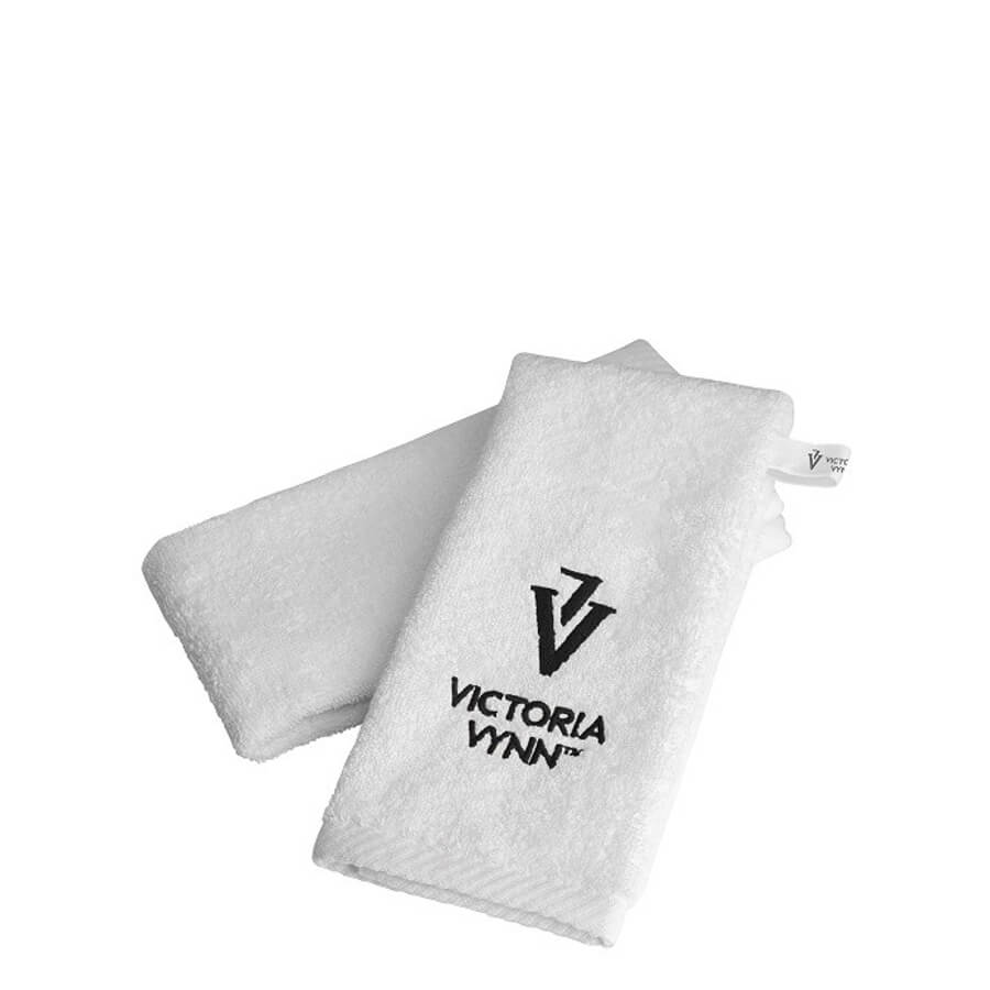 Victoria Vynn White Towel with black logo