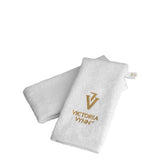 Victoria Vynn White Towel gold logo